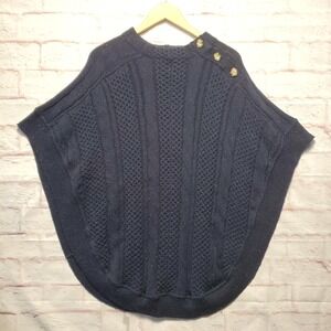 Talbot Sweater Poncho Womens Medium Navy Speckled Cozy Cottagecore Shoulder Cape